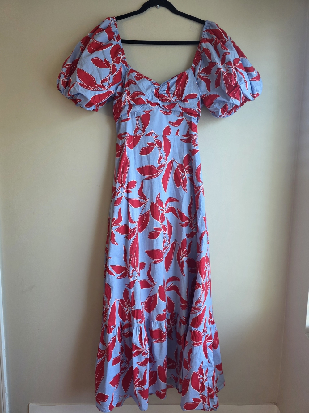 VICI Blue & Red Floral Puff Sleeve Maxi Dress Sz M Cottagecore Vacation - Picture 3 of 9